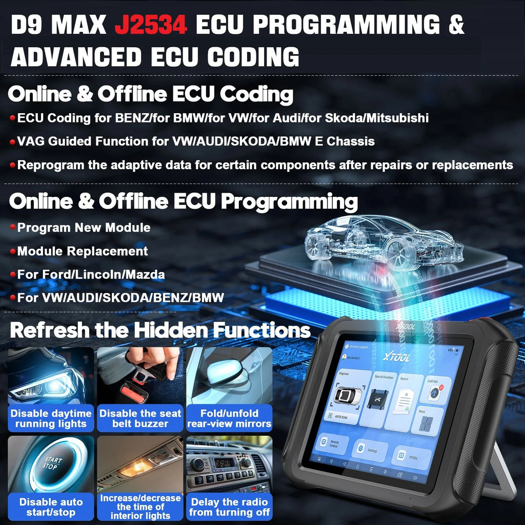 XTOOL D9MAX J2534 ECU Coding And Programming Automotive Best OBD2 Scanner