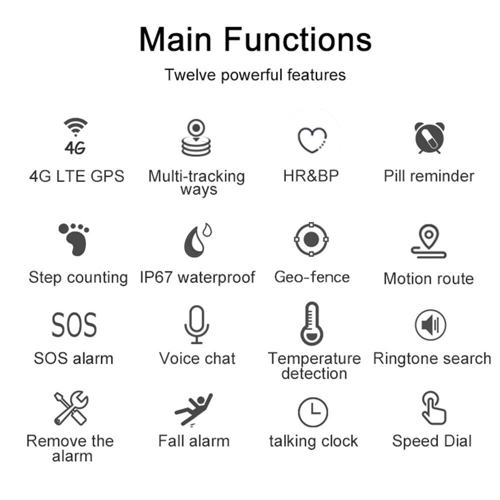 4G Tracking Bracelet Health GPS SOS Watch IP67 Waterproof Old People Locator - Auto Lines Australia