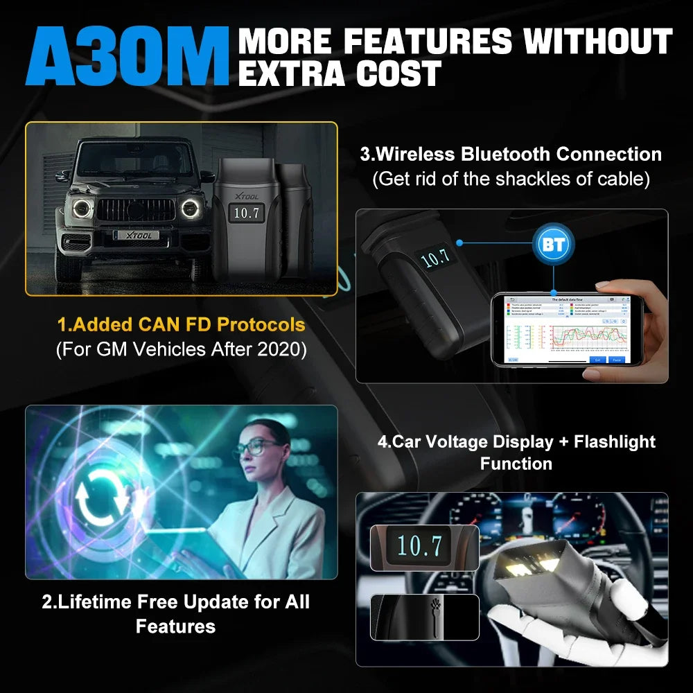 XTOOL A30M bluetooth OBD2 Scanners For Automotive Code Reader TPMS CANFD Protocol