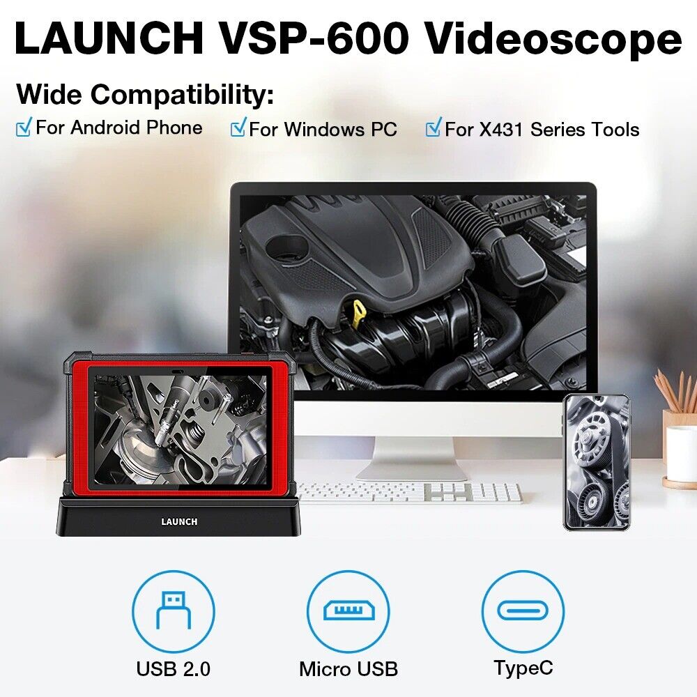 LAUNCH VSP600 Videoscope Camera Endoscope Car Inspection Mirror Waterproof 6LED - Auto Lines Australia