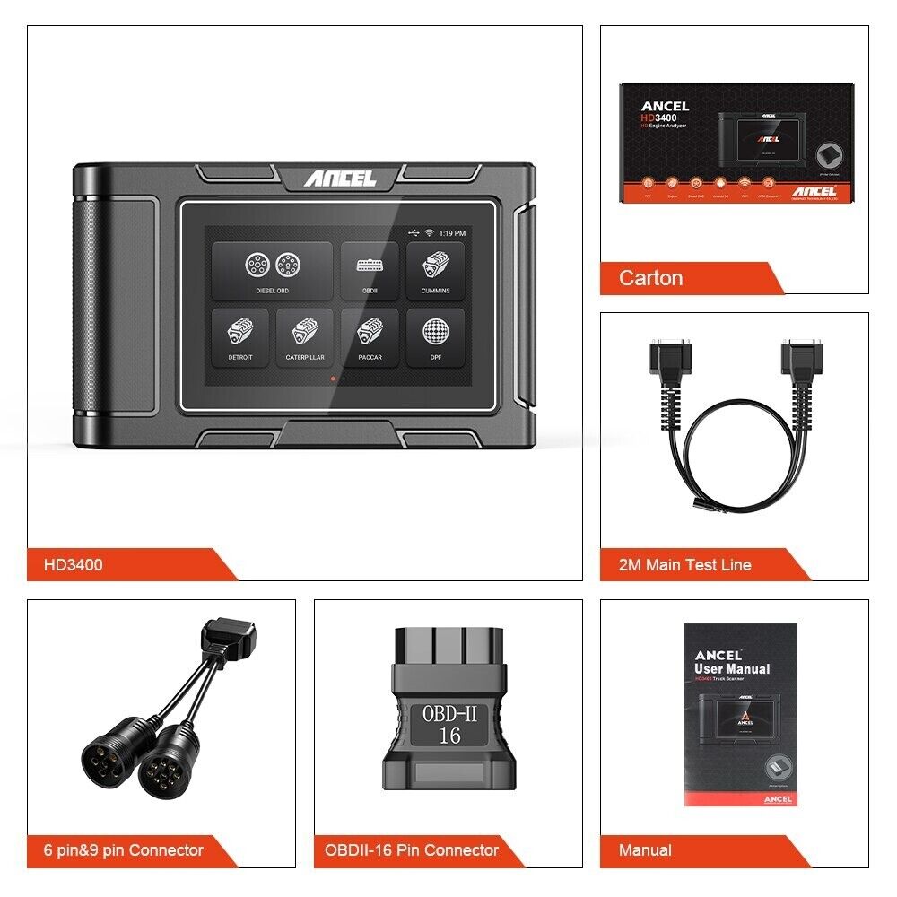 ANCEL HD3400 OBD2 Truck Scanner Full System Diagnostic Engine Analyzer DPF Tool