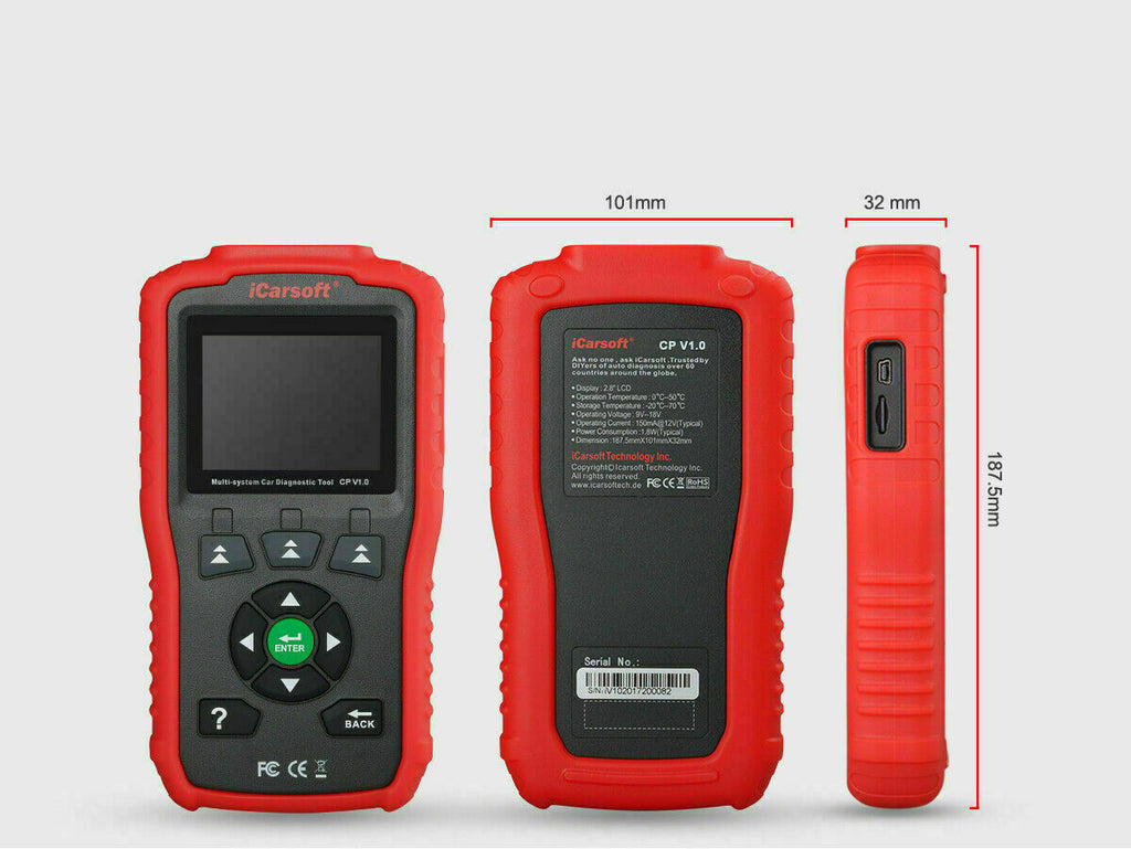 ICARSOFT CP V1.0 OBD2 DIAGNOSTIC CODE SCANNER RESET TOOL FOR CITROEN PEUGEOT. F5