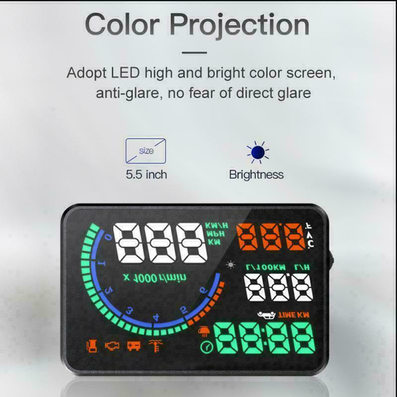 5.5" Car HUD Head Up Display OBD2 Diagnostic Tool Projector Digital Speedometer