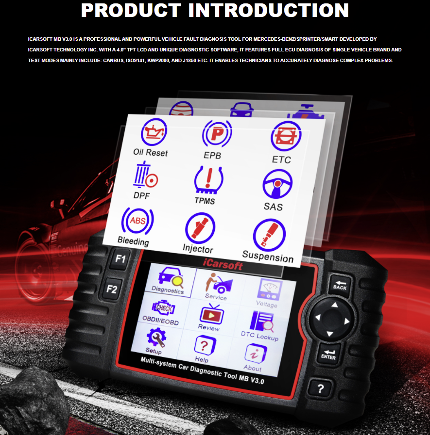 iCarsoft MB V3.0 For Mercedes-Benz/Sprinter/Smart Multi Systen OBD2 Diagnostic Scan Tool
