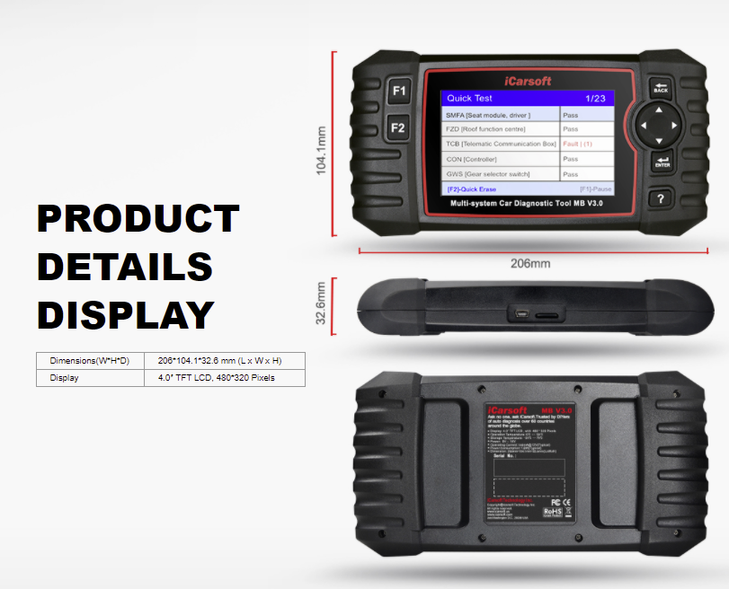 iCarsoft MB V3.0 For Mercedes-Benz/Sprinter/Smart Multi Systen OBD2 Diagnostic Scan Tool
