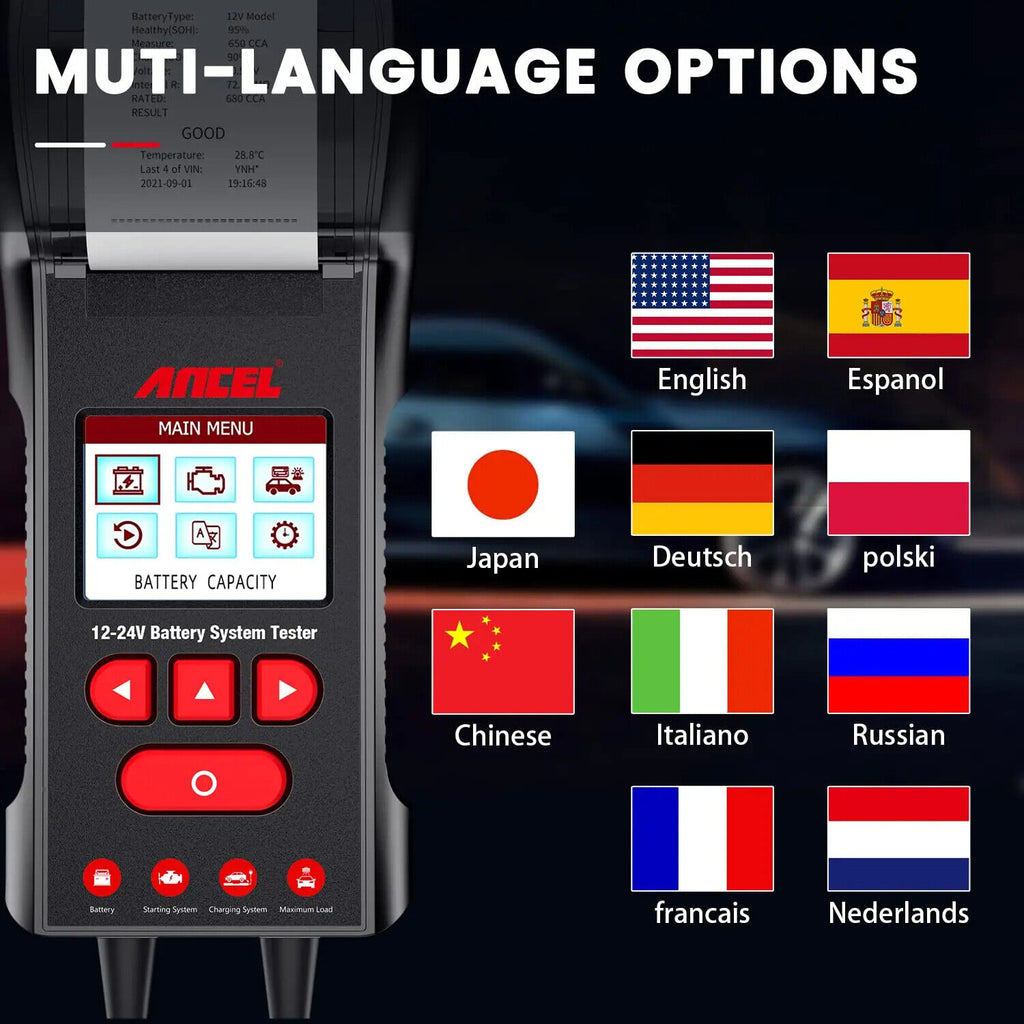 ANCEL BST600 12V/24V Car Battery Tester 100-2000 CCA Battery Load Tester Car