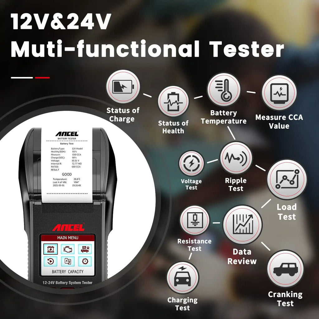 ANCEL BST600 12V/24V Car Battery Tester 100-2000 CCA Battery Load Tester Car