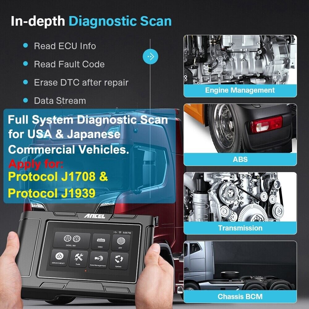 ANCEL HD3300 24V Heavy Duty Diesel Truck Diagnostic Scanner Car Full System DPF