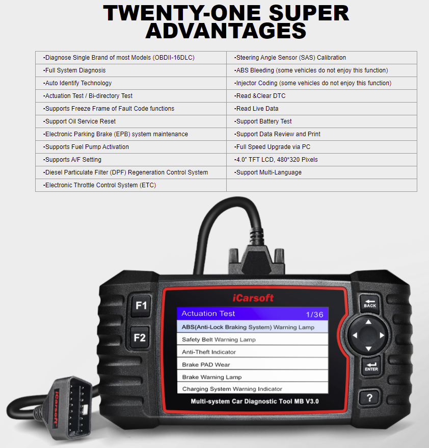 iCarsoft MB V3.0 For Mercedes-Benz/Sprinter/Smart Multi Systen OBD2 Diagnostic Scan Tool