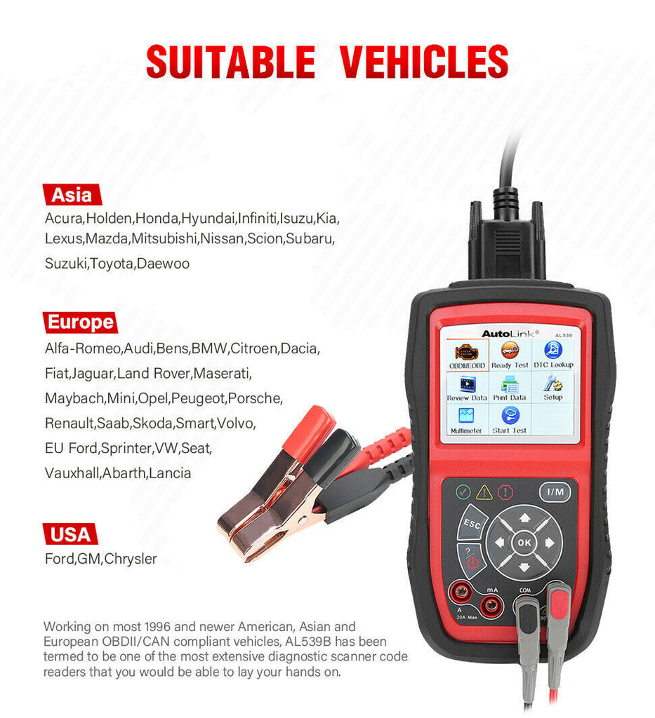 AUTEL AL539B OBD2 Car Fault Code Reader Scanner & Battery Test Diagnostic Tool