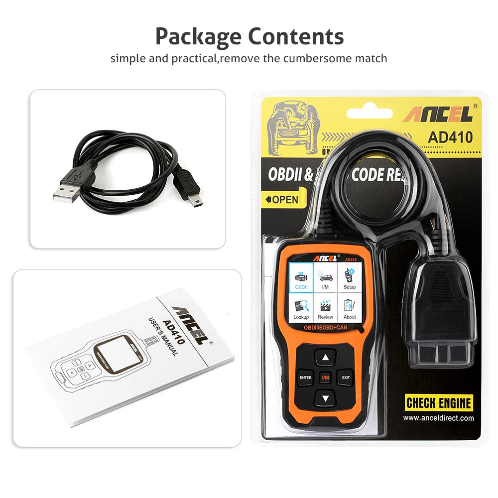ANCEL AD410 OBD2 Scanner Check Engine Code Reader for All OBDII Cars 1996+