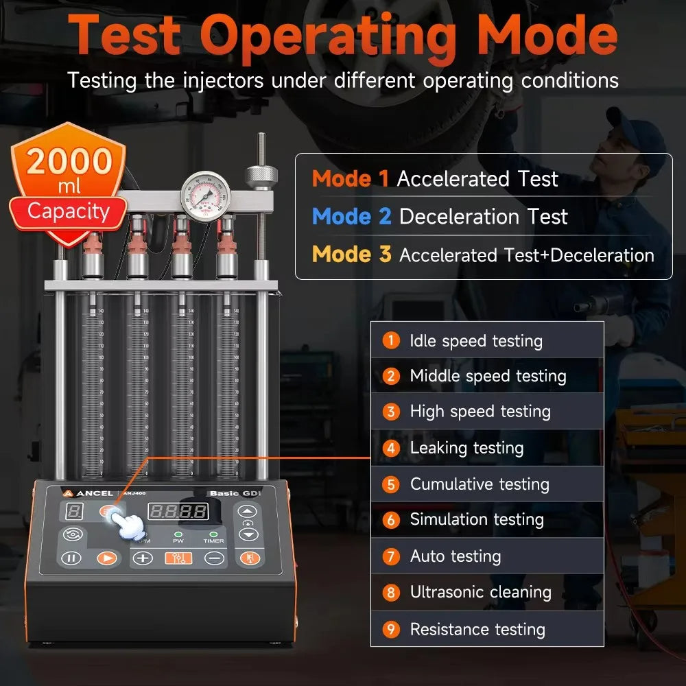ANCEL ANJ400 Fuel Injector Cleaner Tester GDI EFI Ultrasonic 4-Cylinder Machine