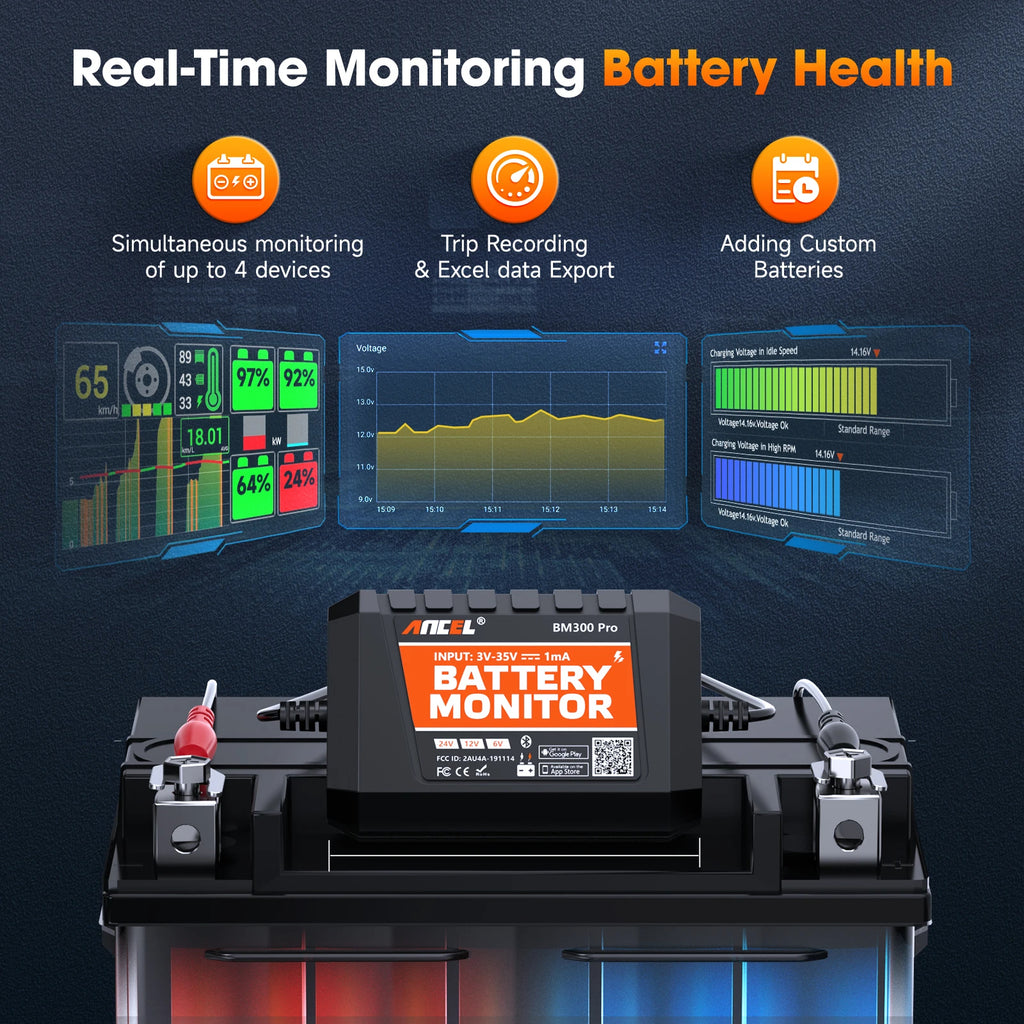 ANCEL BM300 Pro 6V 12V 24V Bluetooth Battery Tester Monitor for Car Truck RV