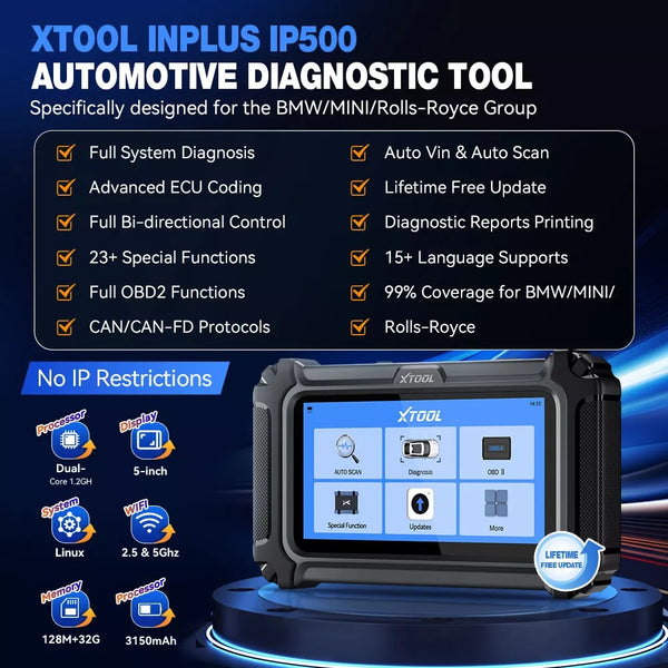XTOOL IP500 For BMW OBD2 Scanner ECU Coding 23+ Services Bidirectional Auto Scanner