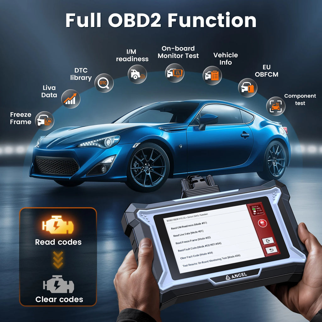 ANCEL DS100 OBD2 Scanner ABS SRS Engine TCM Code Reader with 7 Reset Services