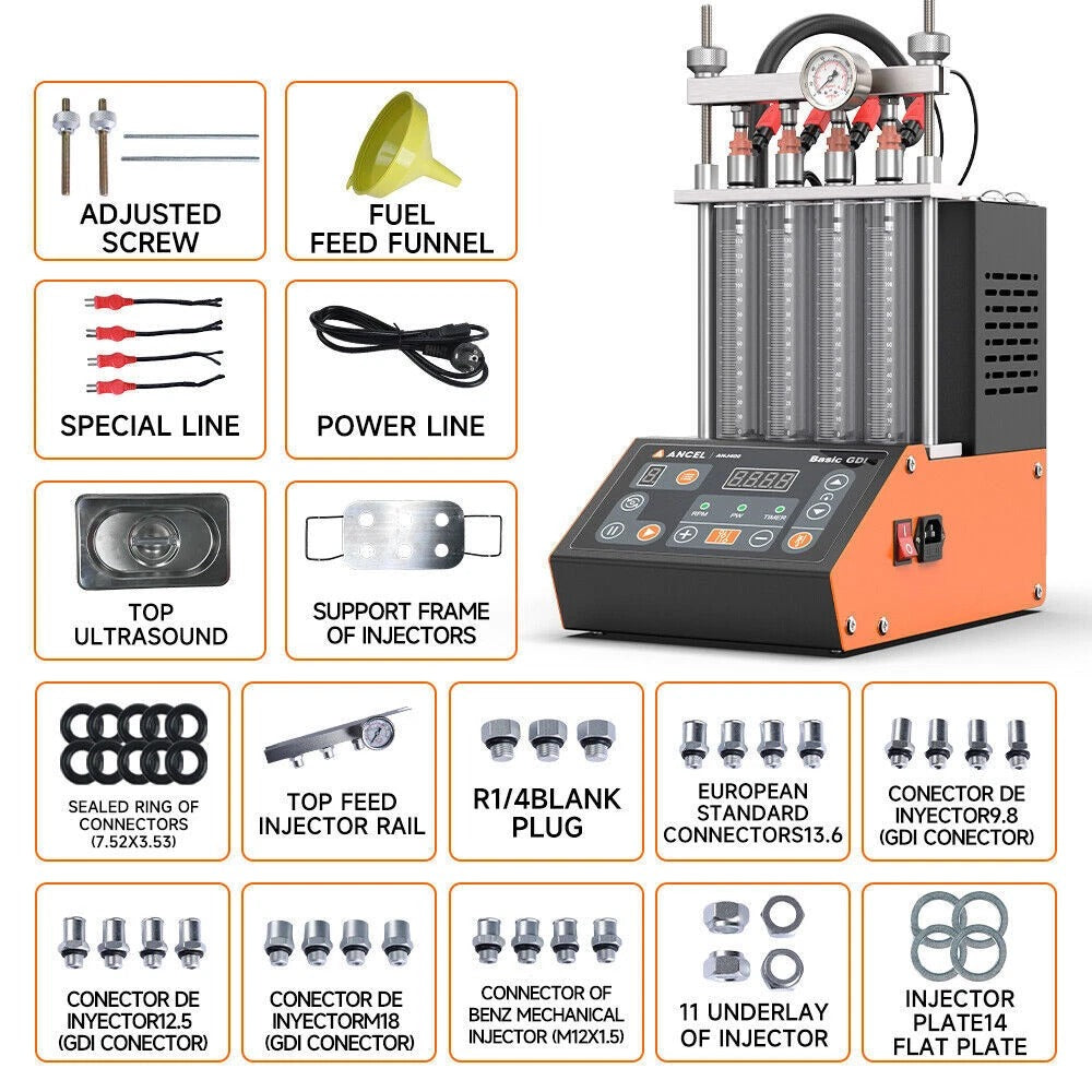 ANCEL ANJ400 Fuel Injector Cleaner Tester GDI EFI Ultrasonic 4-Cylinder Machine