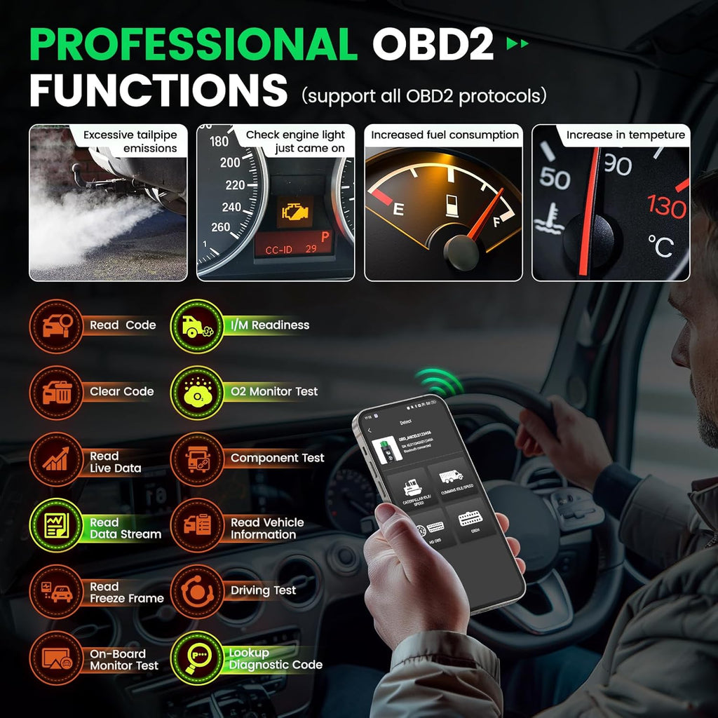 ANCEL HD200 Truck Scanner Bluetooth Tool for Cummins CAT OBD2 Speed Reset Code