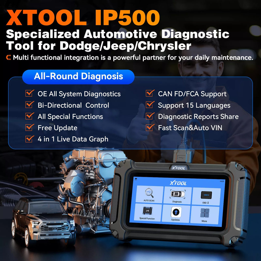 XTOOL IP500 Automotive Scanner For Chrysler/Jeep/Dodge Auto OBD2 Scan Tool FCA AutoAuth