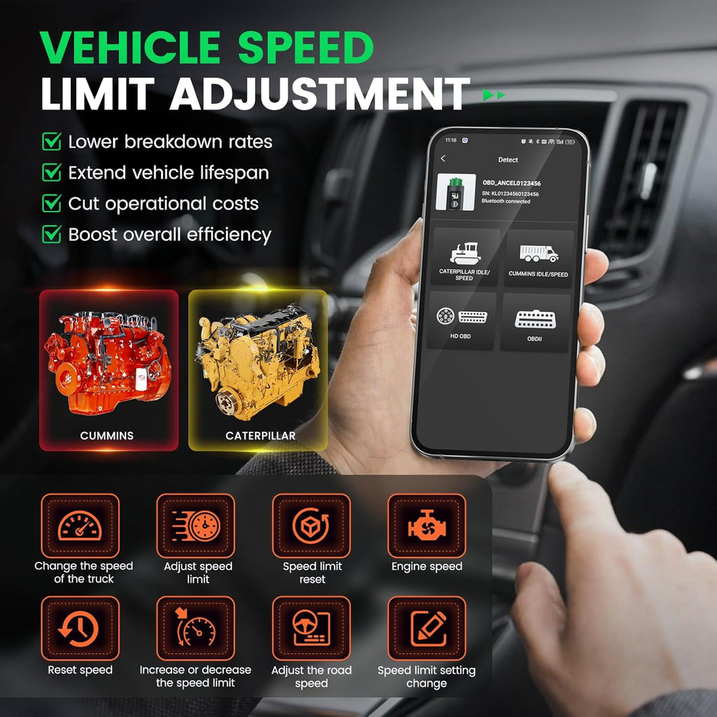 ANCEL HD200 Truck Scanner Bluetooth Tool for Cummins CAT OBD2 Speed Reset Code