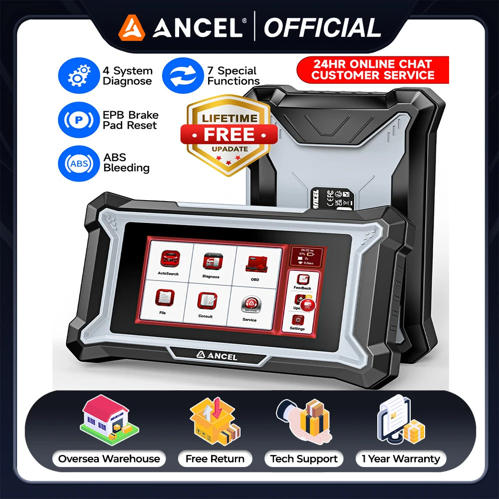 ANCEL DS100 OBD2 Scanner ABS SRS Engine TCM Code Reader with 7 Reset Services
