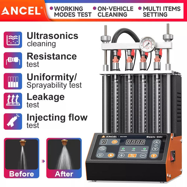 ANCEL ANJ400 Fuel Injector Cleaner Tester GDI EFI Ultrasonic 4-Cylinder Machine