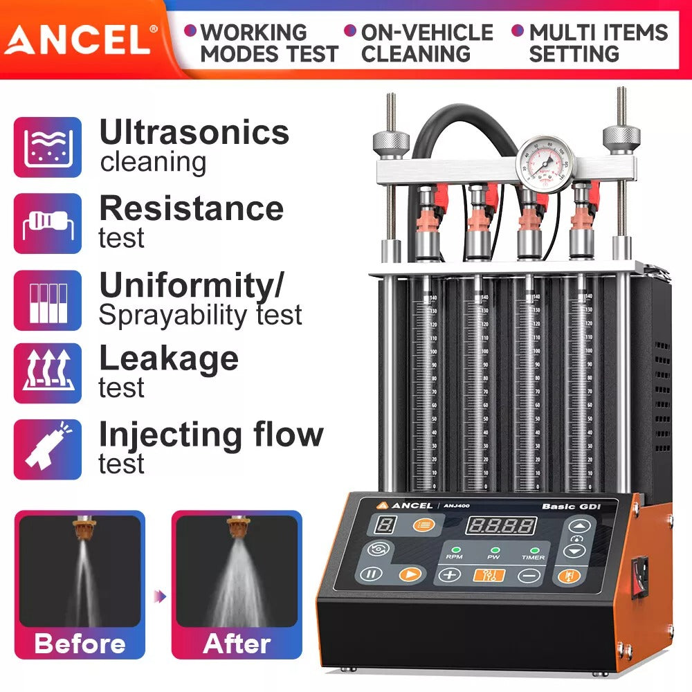 ANCEL ANJ400 Fuel Injector Cleaner Tester GDI EFI Ultrasonic 4-Cylinder Machine