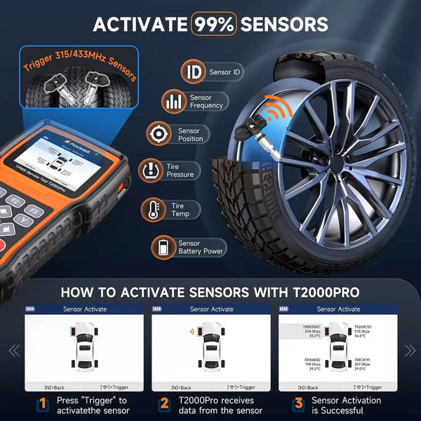FOXWELL T2000 PRO Auto Tire Pressure TPMS Relearn Activate Sensors Diagnostic Tool