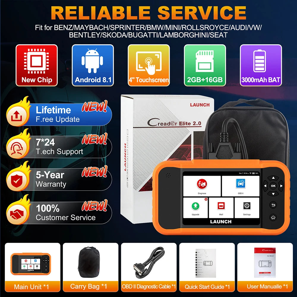 2025 LAUNCH X431 Creader Elite 2.0 BBA Bmw Scan Tool, VW Audi OBD2 Scan Tool