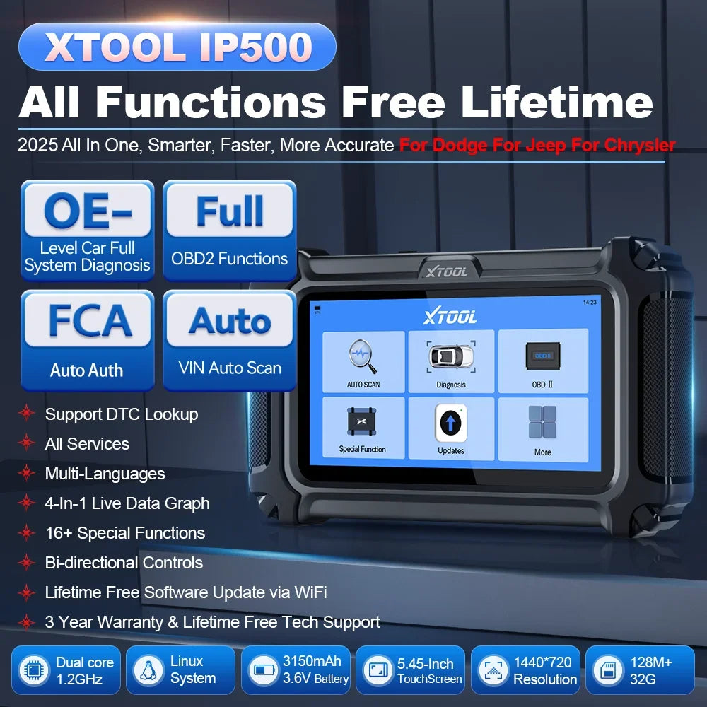 XTOOL IP500 Automotive Scanner For Chrysler/Jeep/Dodge Auto OBD2 Scan Tool FCA AutoAuth