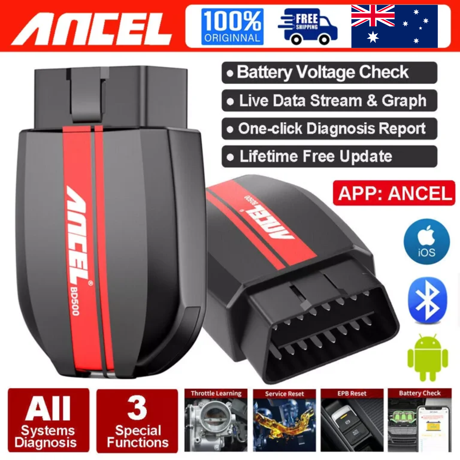 ANCEL BD500 OBD2 Scanner Bluetooth IOS Android Car Intelligent Diagnostic Tool Secondary image