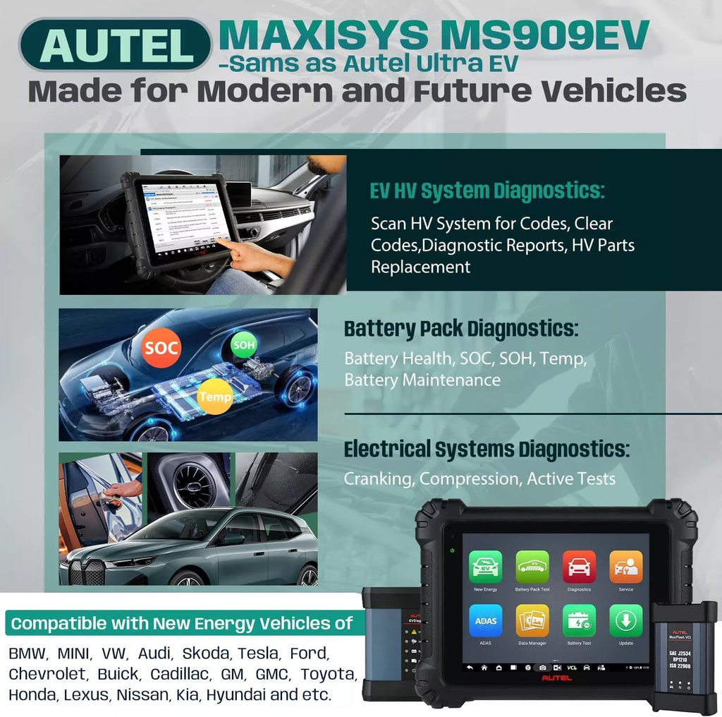 2026 Autel MaxiSYS MS909EV EV Diagnostic Scanner w/ EVDiag Box, ECU Coding, 40+ Services