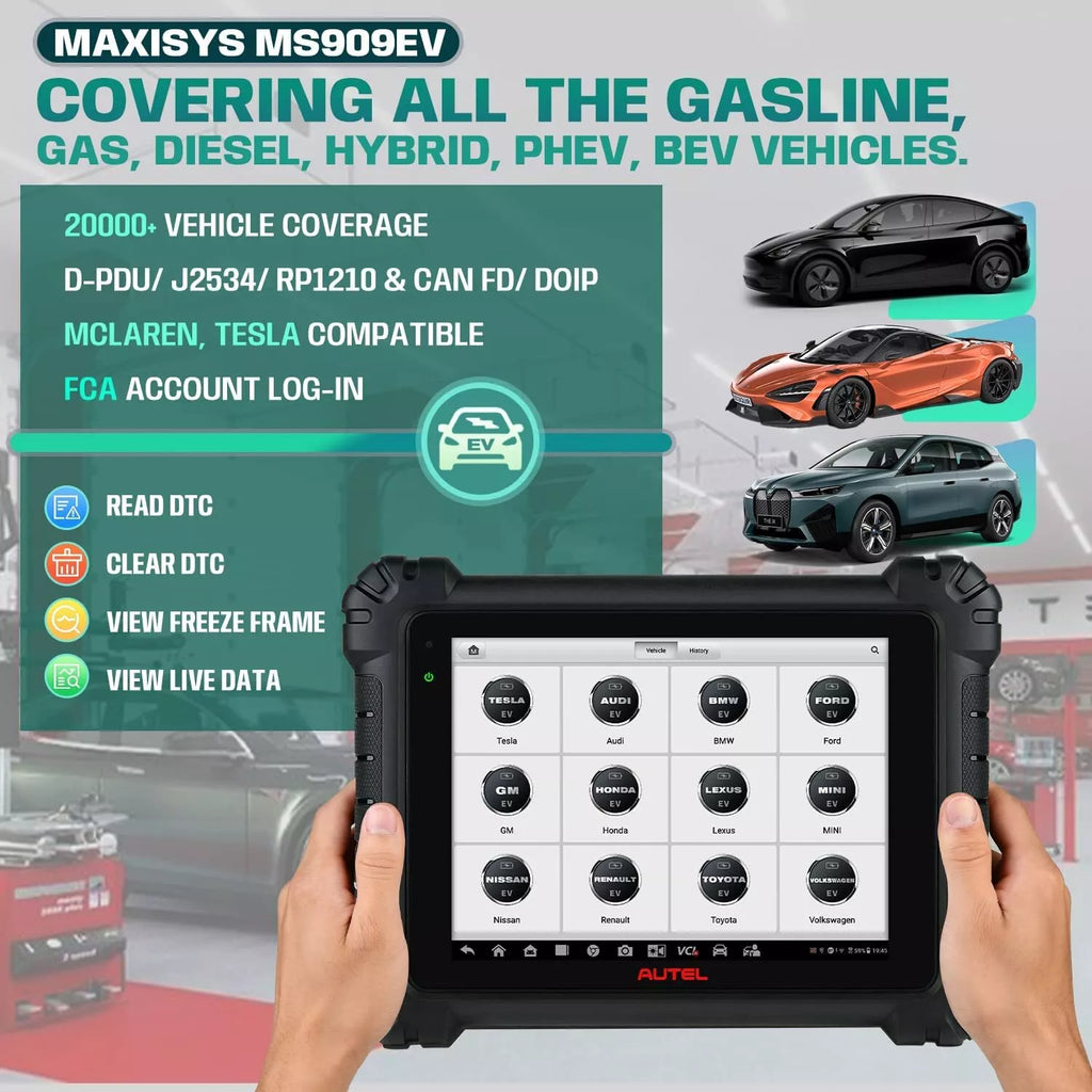 2025 Autel MaxiSYS MS909EV EV Diagnostic Scanner w/ EVDiag Box, ECU Coding, 40+ Services
