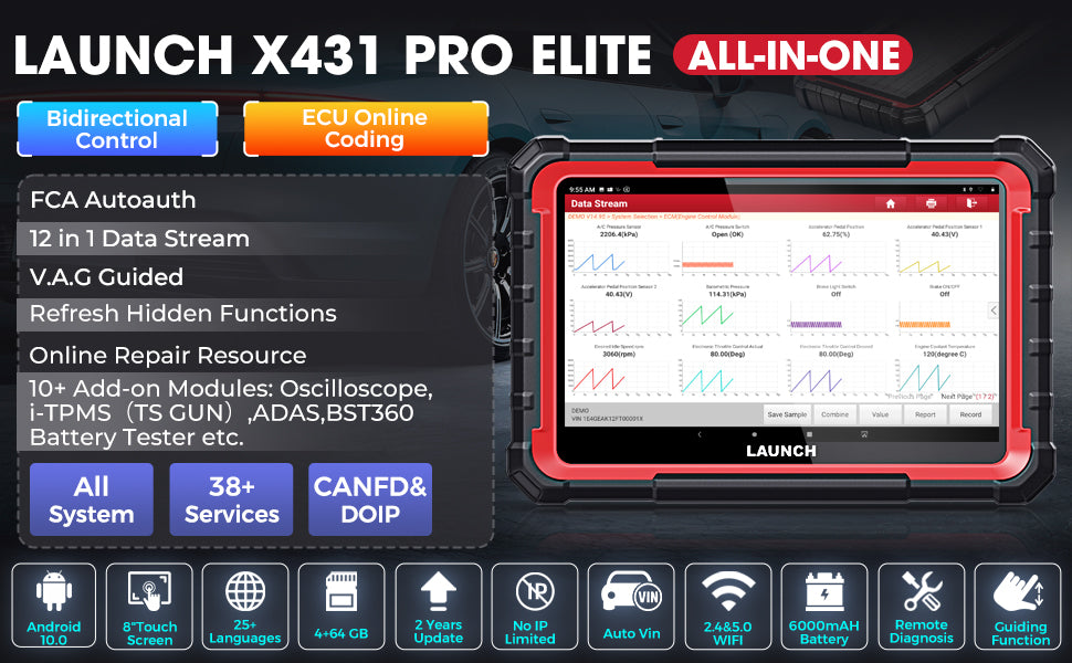 LAUNCH X431 PRO ELITE OBD II obd2 Car Diagnostic Scanner ECU Programming OEM .