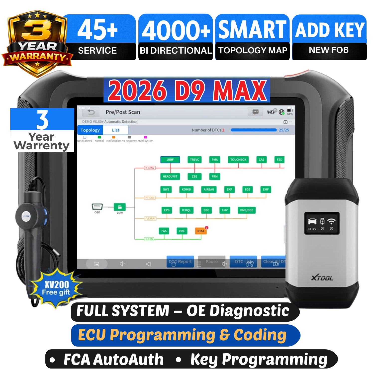 XTOOL D9 MAX Bluetooth Car Diagnostic Full System Scanner OE Level ECU Coding Secondary image