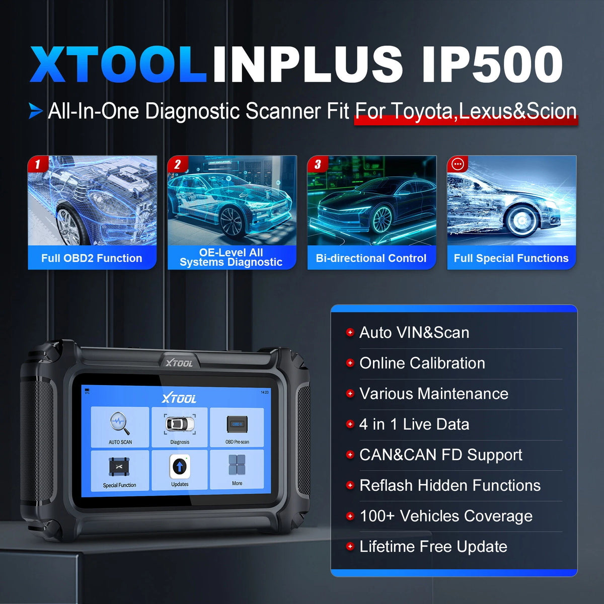 XTOOL IP500 Toyota Scan Tool Full OBD2 Scanner Bidirectional Auto Code Reader