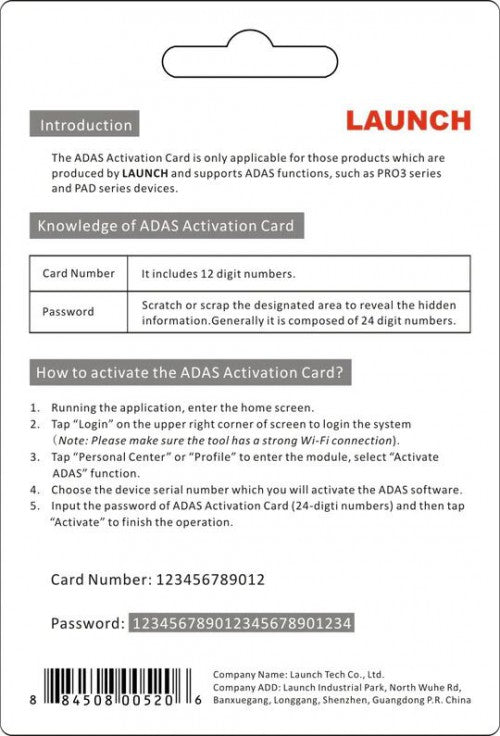 Launch X431 ADAS Activation Card Static Calibration Software for PAD PRO Series