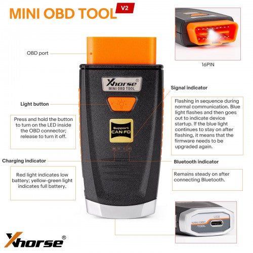 Xhorse VVDI MINI OBD Tool V2 Supports CAN FD Diagnostic and Service Reset Device