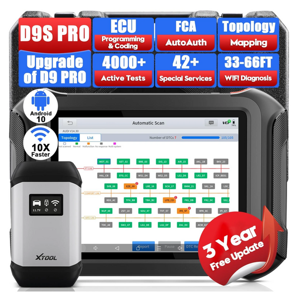 XTOOL D9S PRO ECU Coding And Programming OBD2 Scanner FCA AutoAuth DoIP/CAN FD