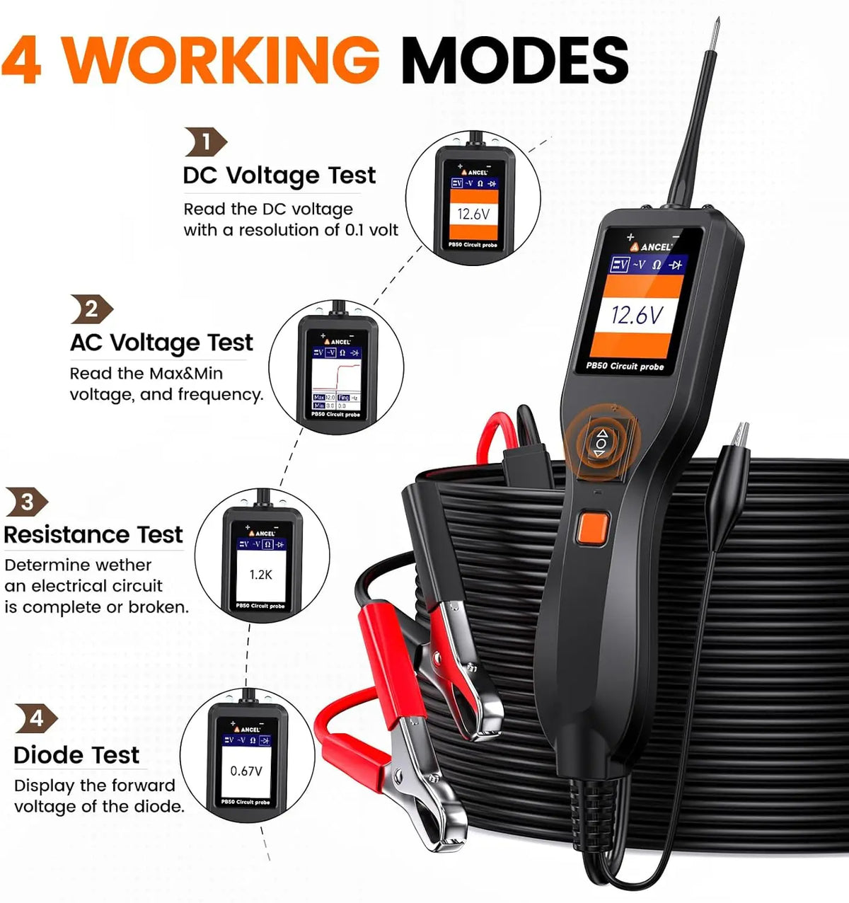 ANCEL PB50 12V/24V Power Probe Automotive Circuit Tester Electrical Diagnostic