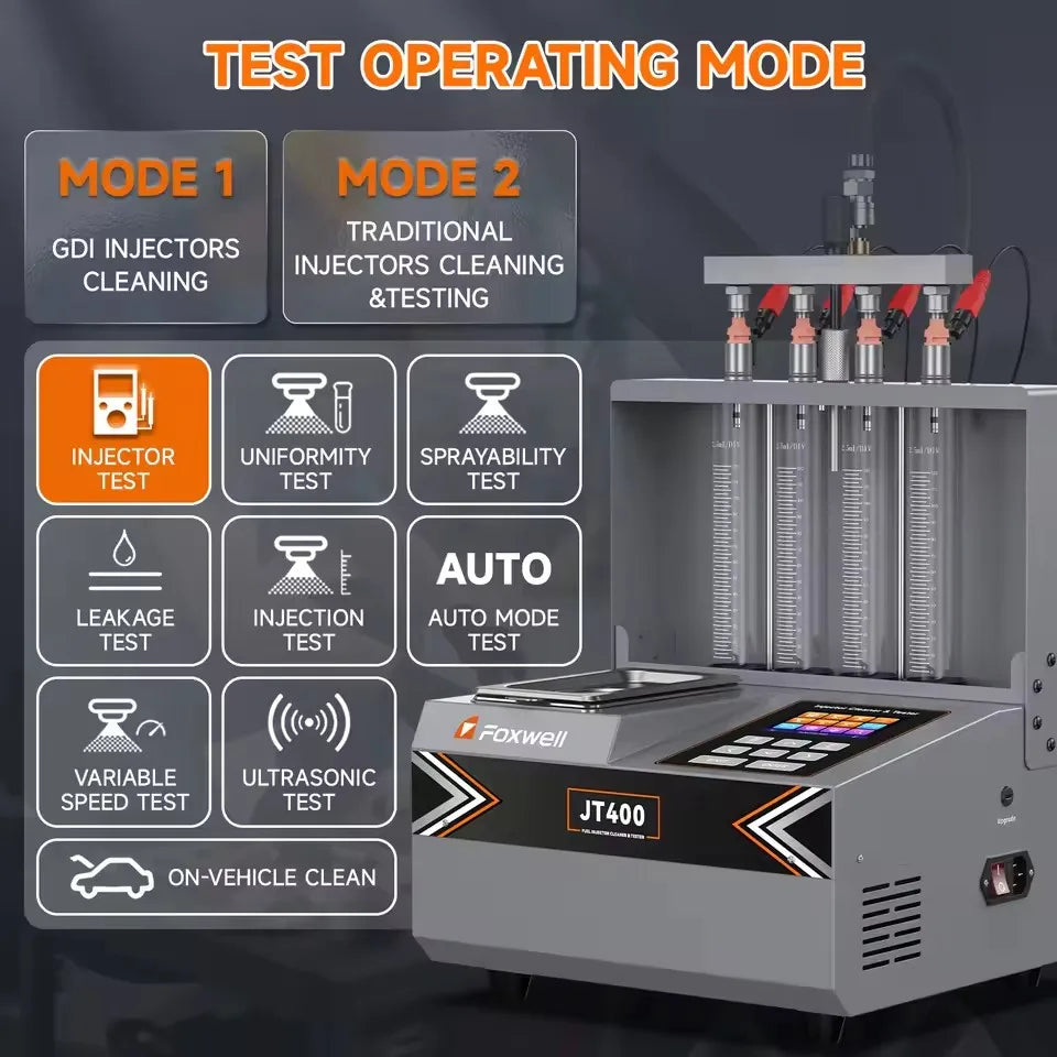 Foxwell JT400 GDI/EFI/FSI Fuel Injector Cleaner Machine – 4-Cylinder Heated Ultrasonic Tester
