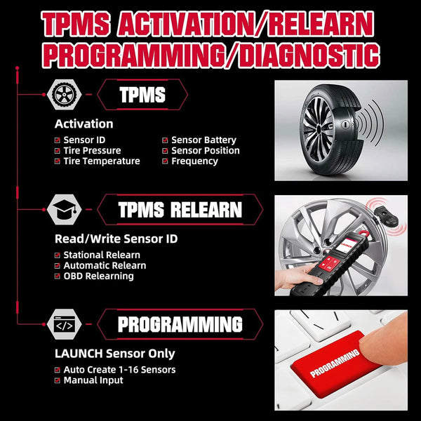 LAUNCH X431 TSGUN TPMS Tools Obd2 Scanner Car Tire Pressure Inspection Tool TPMS