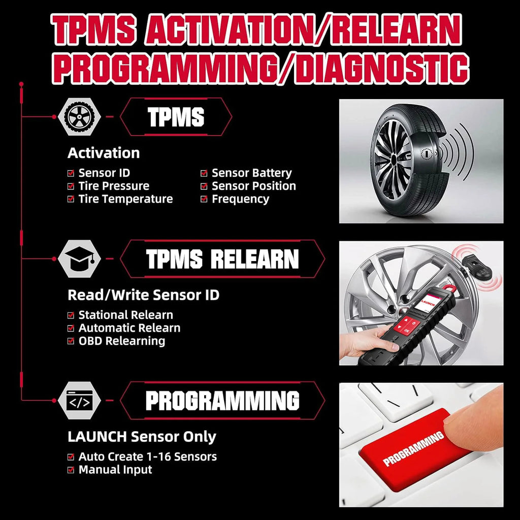 LAUNCH X431 TSGUN TPMS Tools Obd2 Scanner Car Tire Pressure Inspection Tool TPMS