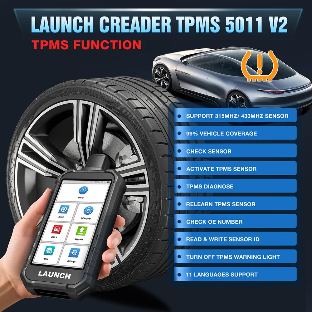 Launch Creader TPMS 5011 V2 Android TPMS OBD2 Scanner Diagnostic Tool 315 433MHz