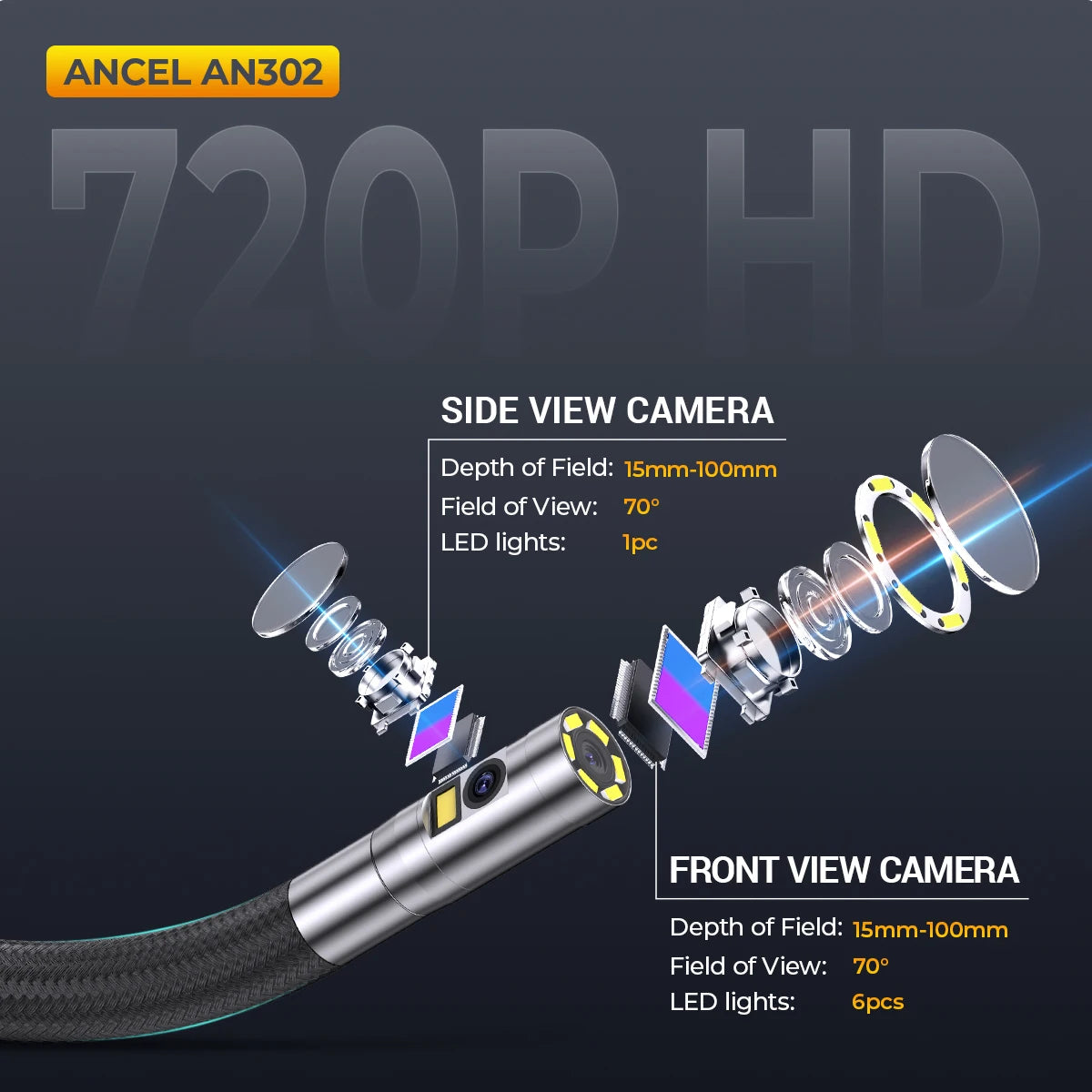 ANCEL AN302 Dual Lens Industrial Endoscope Camera 4 3 Inch Automotive Inspection