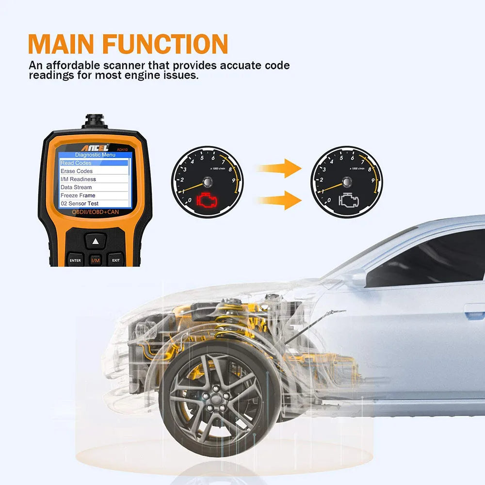 ANCEL AD410 OBD2 Scanner Check Engine Code Reader for All OBDII Cars 1996+