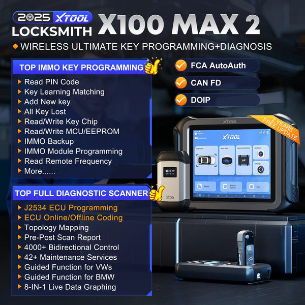2025 XTOOL X100 MAX2 J2534 ECU Car Key Programmer Car Diagnostic Scanner AutoAuth