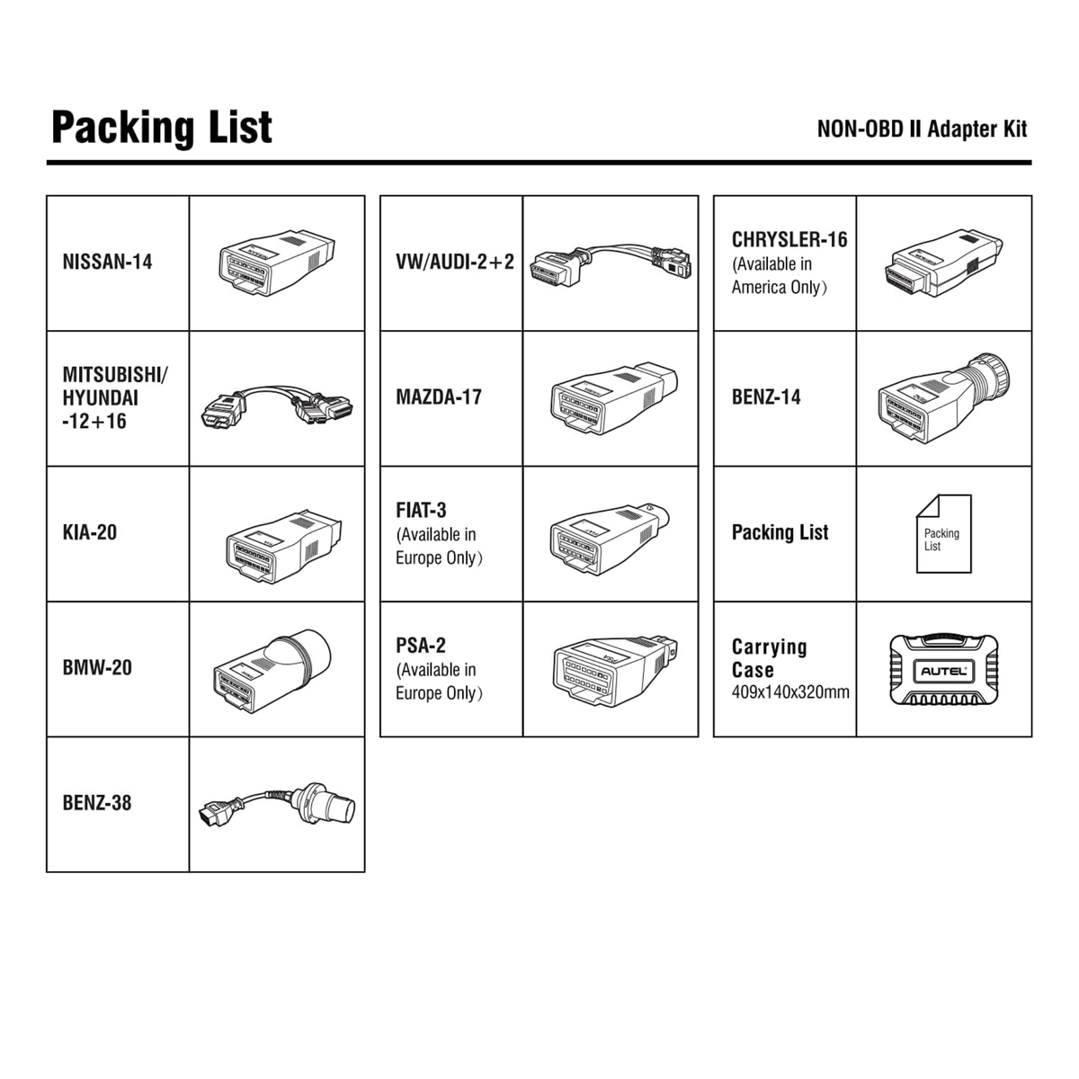 Autel MSOBD2KIT OBD1 Adapter Kit Pre-1996 Vehicles 9 OEM Connectors MaxiSYS