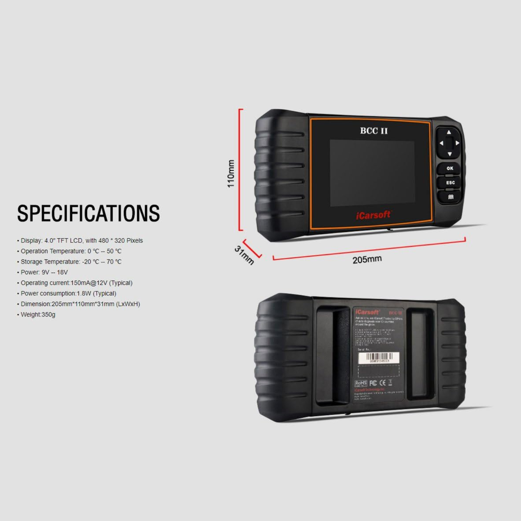 iCarsoft BCC II Fits Chevrolet OBD2 Diagnostic Fault Code Reset Scanner Tool