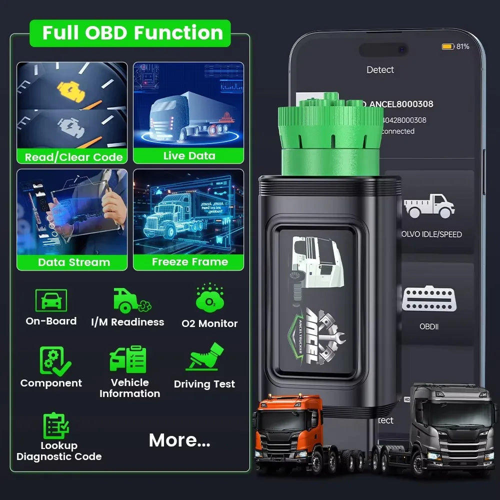 ANCEL HD210 Heavy Duty Truck Scanner for Volvo Speed Limit & Idle Reset Tool