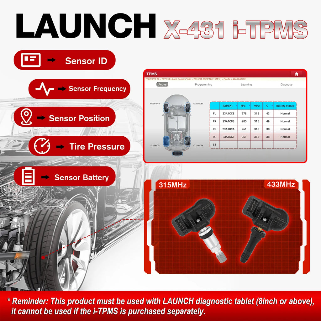 LAUNCH X431 TSGUN TPMS Tools Obd2 Scanner Car Tire Pressure Inspection Tool TPMS